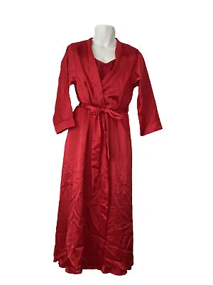 Nightwear Red Glossy Satin Negligee Chemise Slip Wrap Robe Size 14 Gabrielle • £22.99