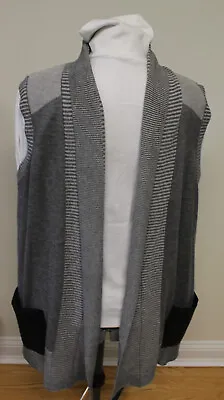 Chico's Size 3 Long Length Sleeveless Sweater Vest Gray With Black Pockets • £17.83