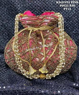 £15.99 • Buy Assorted Gold Potli Bag Batuwa Bridal Clutch Indian Wedding Dolly Bag Silk Purse