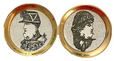 2 FORNASETTI BUCCIARELLI Double Image Faces Milano ITALY PORCELAIN COASTERS • $100