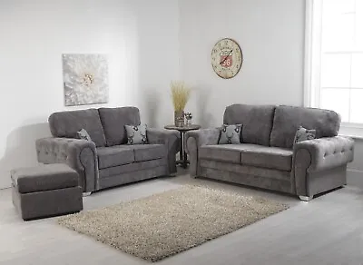 New Verona 3 Seater Sofa 2 Seater Sofa Set Kensington Grey Fabric Sofa- Fullback • £699.99