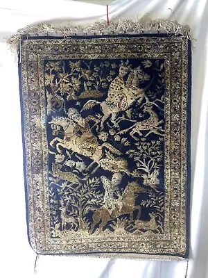 Vintage Handmade Beautiful Perssipn Silk Rug/tapestry 41“ X 29“￼ • $295