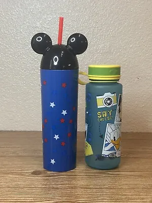 Disney Mickey Mouse Ears Stars Cup W/ Straw Donald Duck Pluto Goofy Water Bottle • $10.99