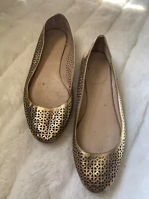 J Crew SIZE 9 Gold Leather Perforated Flats Made In Italy • $18.50