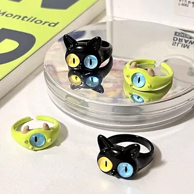 New Cute Green Monster Rings Fashion Sweet Two Color Cat Eyes Open Couple Ring • $0.99