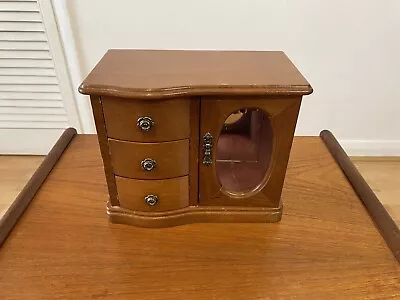 Stunning Vintage Wooden Wardrobe Style Jewellery Box With Mirror & 3 Drawers • £20