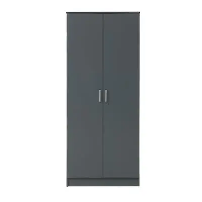 £111.99 • Buy 2 Door Double Wardrobe In Dark Grey - Bedroom Furniture Storage Cupboard