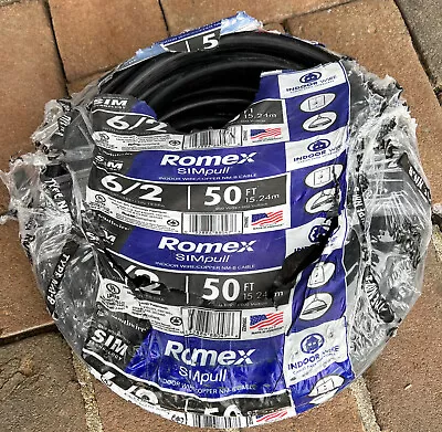 Southwire NM Wires 50 Ft. 6/2 Stranded Romex SIMpull Black Color-Coded Jacket • $169.99