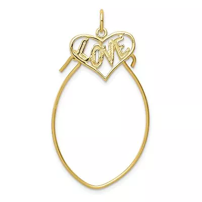 10K Yellow Gold Love In Heart Charm Holder Pendant Jewerly 39mm X 25mm • £83.88