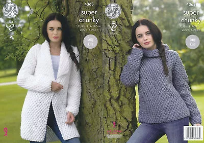 Ladies Super Chunky Knitting Pattern King Cole Easy Knit Sweater & Jacket 4363 • £3.89