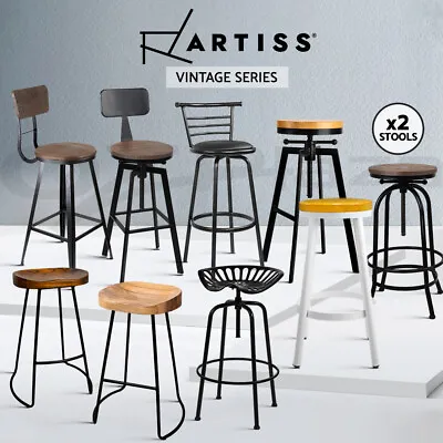 Artiss Bar Stool Kitchen Stools Wooden Barstools Chairs Vintage Chair Metal X2 • $85.95