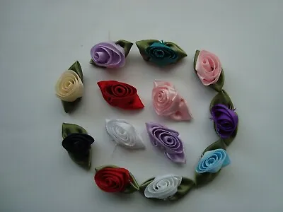  LARGE Satin Ribbon Rose Buds - Various Colours -  Embellishment Craft Sewing • £1.95