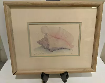 D Morgan Watercolor Print Of A Conch Shell On The Beach Matted Framed Signed • $15