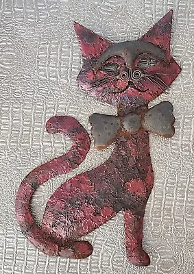 Vintage Handmade Metal Wallhanging Cat Yard Art Old Rust • $95