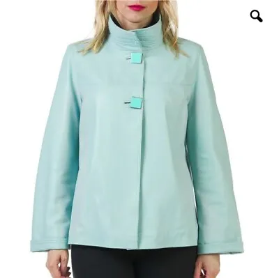 MISURI Firenze Nora Aquamarine Lamb Leather Jacket 44/ M US 8 $1034 • $150