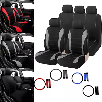 Car Seat Cover Full Set 5-Seats Protector W/ Steering Wheel/Belt Cover Universal • $22.49