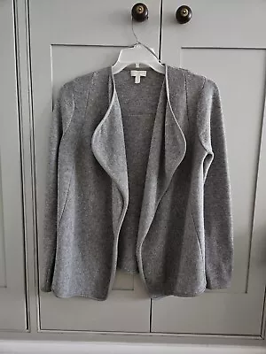 White Company Leather Trimmed Cardigan Mid Grey Soft Wool Yak Blend Size 12 EC • £26.98