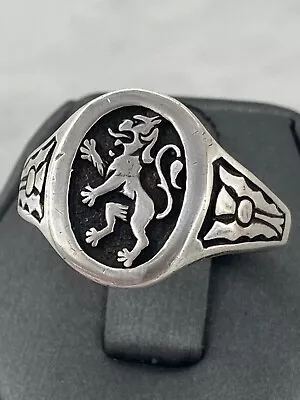 Scottish Gaelic Lion Animal Crest Scroll Ring Sterling Silver 10 Signet English • £86.77