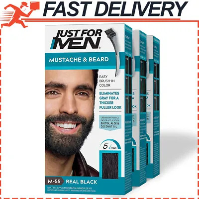 $40.56 • Buy 3 Pack Mustache & Beard Coloring For Gray Hair + Brush, Real Black, M-55