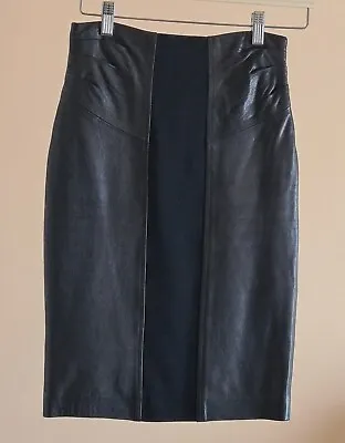 Black Leather Pencil Skirt With Stretch Panels XS / US 0 DIANE VON FURSTENBERG • $130