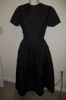 Vintage L'AIGLON 50's Black Cotton Swing Dress With Eyelet Bottom Rockabilly M • $149.99