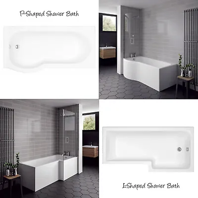 £195.95 • Buy 1700mm P-Shaped L-Shaped Shower Baths Front Panel & Screen White Bathroom Modern