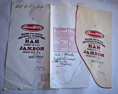 $25 • Buy PAIR  Vintage Paper / Cloth Bags - GWALTNEY GENUINE SMITHFIELD HAM,  VA 2002