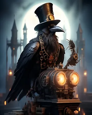 Steampunk Raven Art Print Wall Hanging Picture Photo Locomotive Photograph • $6.99