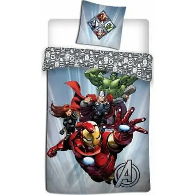 Avengers Bedding Single Reversible Cover & Pillow Duvet Hulk Ironman Thor Marvel • £18.49