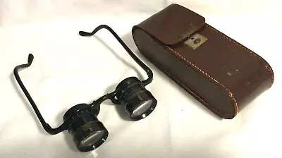 Vintage Steampunk Telescopic Binocular Eyeglasses In Orig Leather Case Germany • $29