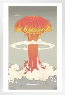 Atomic Bomb Mushroom Cloud Cartoon White Wood Framed Poster 14x20 • $39.98