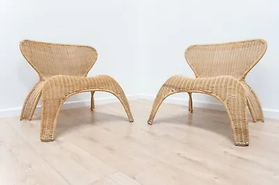 Vintage Ikea Rattan Gulte Chairs Wicker Cane Sweden 1990  /2346 • £495