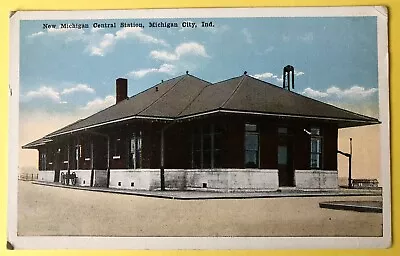 Vtg Postcard 1920s Photo New MI Railroad Station Lake Michigan City IN Indiana ￼ • $11