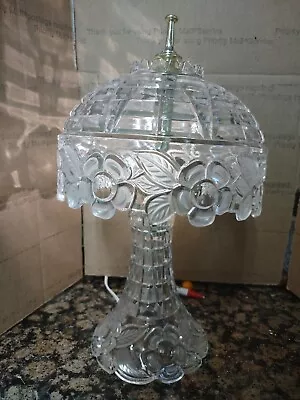 Vintage Crystal Glass Gilbert Boudoir Lamp 14 Inch Tall Flowers Design Clear • $37.99
