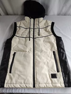 Fried Faux Leather Hooded Lined Vest. Ivory And Black . Men's Large.V.G.C. • $30