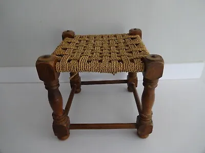 £24.99 • Buy Vintage Wooden Frame Woven Rattan Seat Stool Footstool Plant Stand Wicker