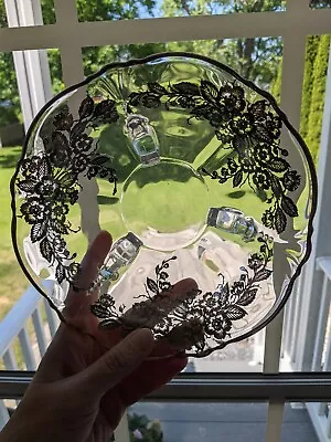 Vintage Footed Candy Dish Bowl With Floral Sterling Silver Overlay • $33