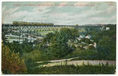 Street Car Bridge Waukesha Interurban Line Milwaukee WI Postcard ~ Wisconsin • $3.99