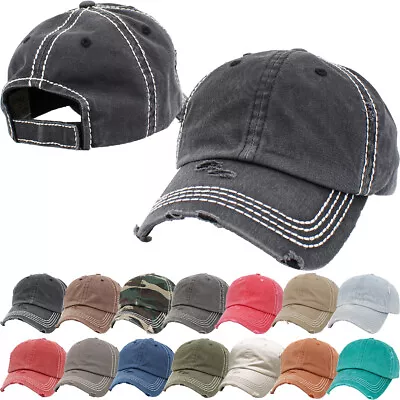 Vintage Washed Distressed Cotton Thick Stitching Dad Hat Baseball Cap Adjustable • $13.95