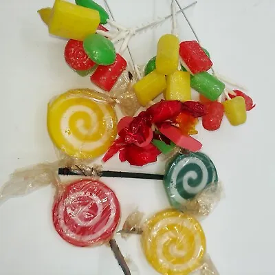 Vintage Lot Sugared Lollipop Stem Gumdrop Pick Christmas Decoration Candy Sugar • $19.99