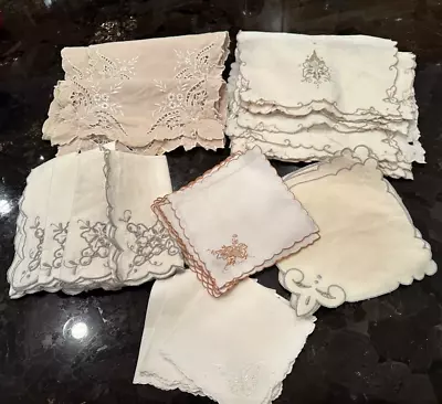 Mixed Lot MADEIRA Vntg Tan Hand Embroidered Cutwork Napkins • $39.99