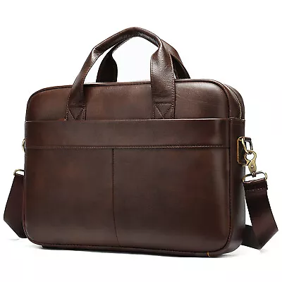 Men's Laptop Bag Retro Genuine Leather Business Briefcase Travel Work Handbag • £33.99