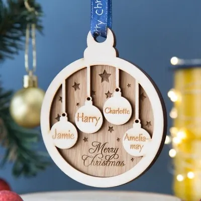 £5.79 • Buy Personalised Christmas Bauble Tree Decoration Wood Family Xmas Gift Mini Baubles