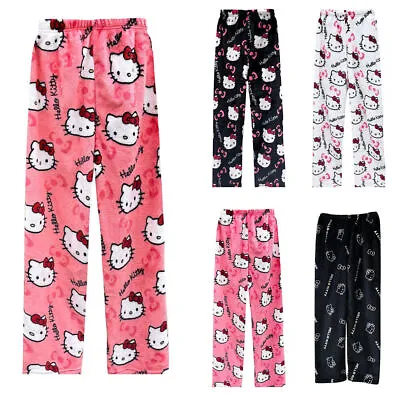 Womens Winter Warm Flannel Hello Kitty Pajama Trousers Lounge Pants Nightwear • $19.21