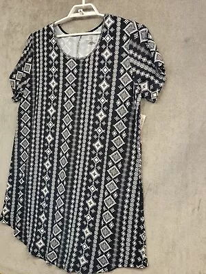 Bobbie Brooks T-shirt Dress Womens Plus 2X Tunic Soft Round Neck Black White New • $13.99