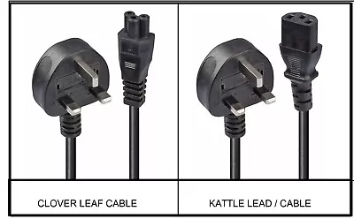 £3.29 • Buy Uk 3 Pin Power Cable Cord Clover Leaf / Kattle Lead For Computer Monitor Tv Pc