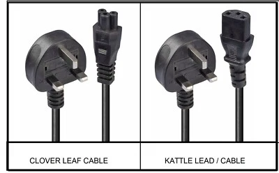 £3.29 • Buy Uk 3 Pin Power Cable Cord Clover Leaf / Kattle Lead For Computer Monitor Tv Pc