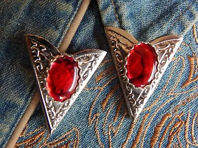 New Red Abalone Shell Collar Tips Silver Metal Western Wedding Ladies Men • £20.99