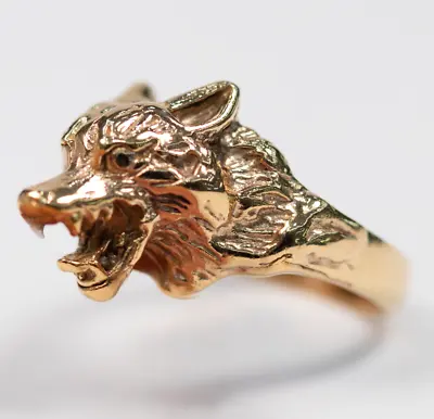 $631.08 • Buy 9ct 9K Yellow Gold Mens Wolf Head Ring. Brand New