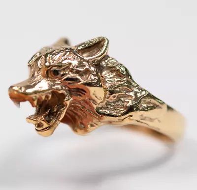 $786.12 • Buy 9ct 9K Yellow Gold Mens Wolf Head Ring. Size Z1/2. Brand New